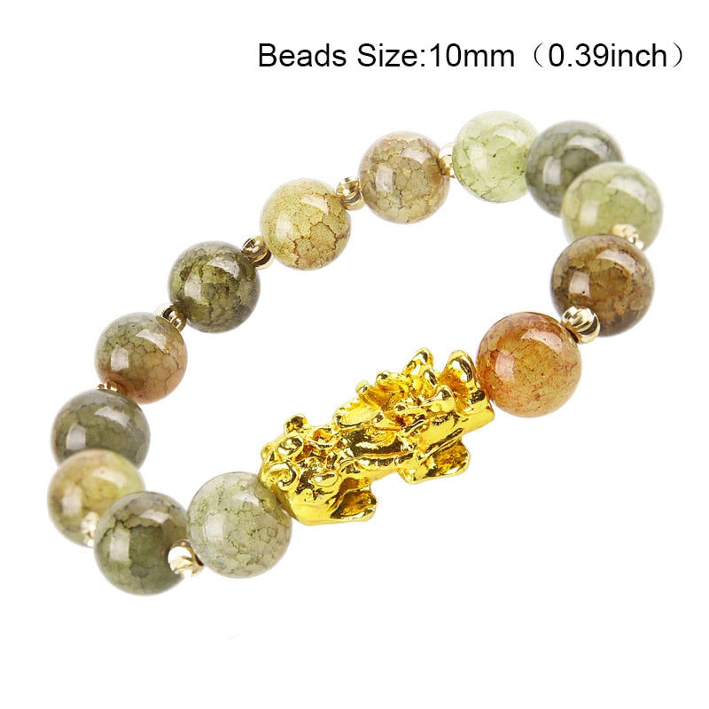 Obsidian Stone Beads Bracelet Pixiu Bring  Wealth Good Luck Feng Shui Chinese Beast Wristband Gold Pixiu Men Women Bracelet