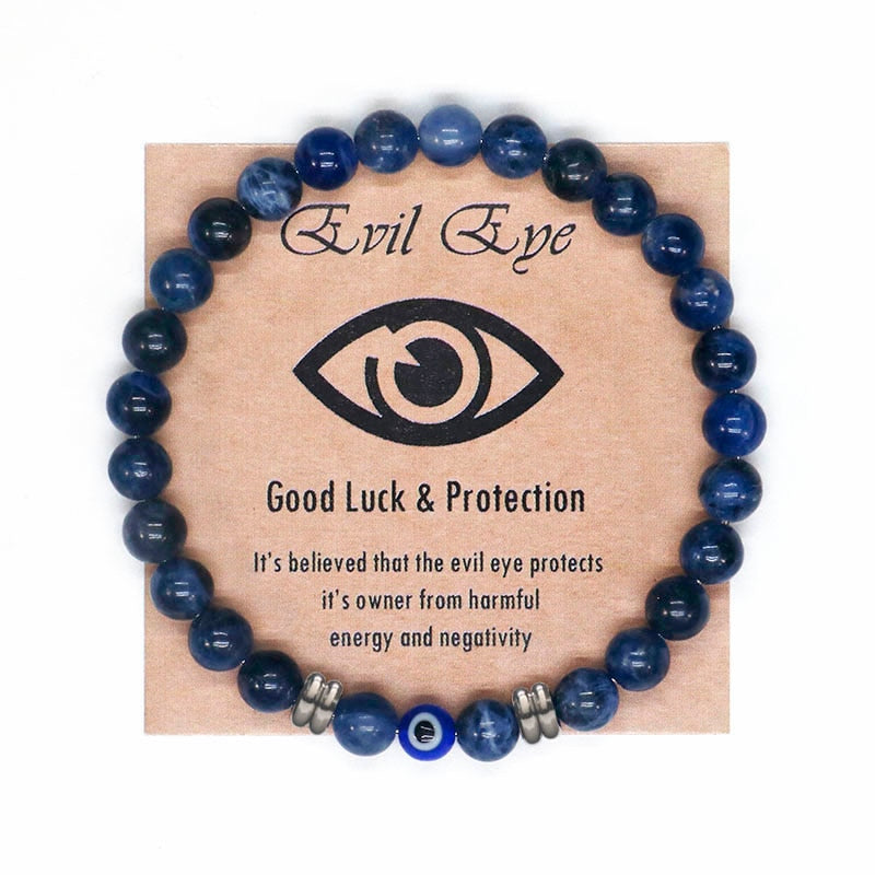 Natural Tiger Eye Beaded Bracelet Amulet For Protection Blue Evil Eye Bracelet For Defense Against Archons & Malevolent Forces.