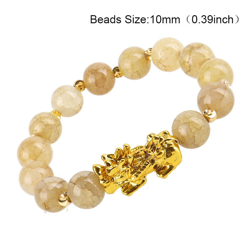 Obsidian Stone Beads Bracelet Pixiu Bring  Wealth Good Luck Feng Shui Chinese Beast Wristband Gold Pixiu Men Women Bracelet