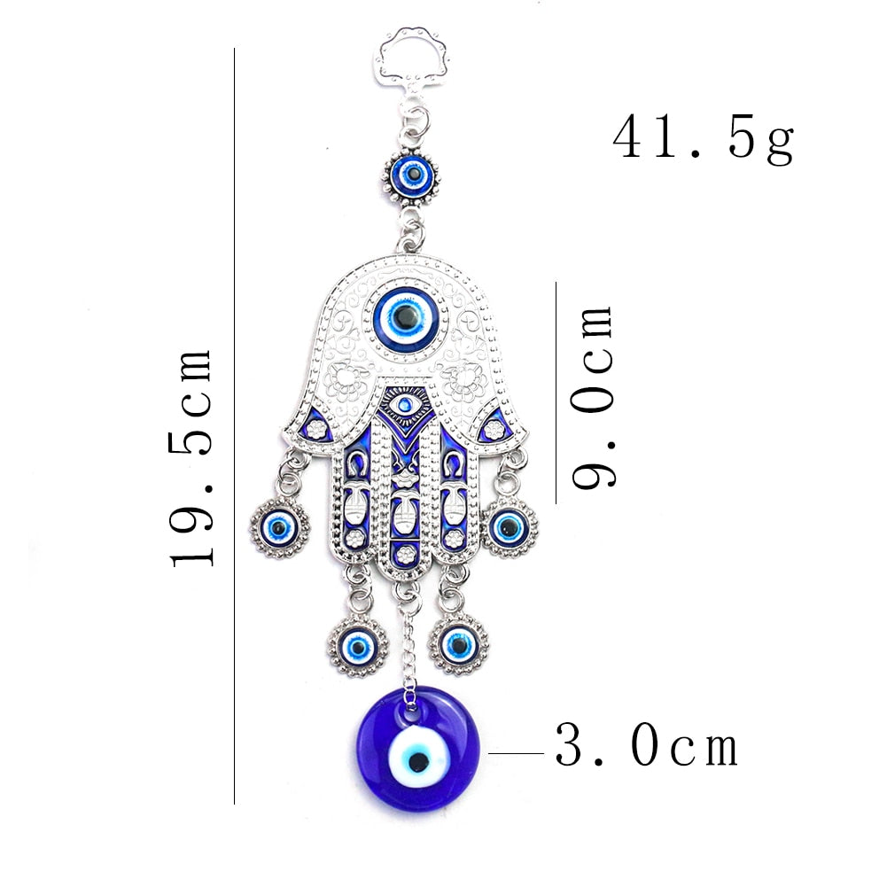 Iron Geometric Pattern Wall Hanging Wind Chime Art Crafts Fatima Hand Blue Eye Ornaments Meditation Yoga Healing Home Room Decor