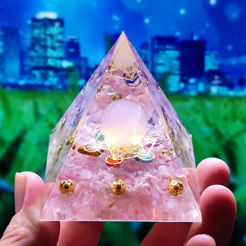 Orgone Pyramid Amethyst Peridot Healing Crystal Energy Generator Reiki Balancing Orgonite Pyramid EMF Protection Meditation Tool